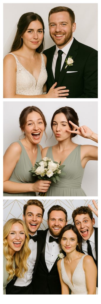 Exemple avec mariés et invités cadre 2x6 vertical avec 3 photos pour Photo Booth