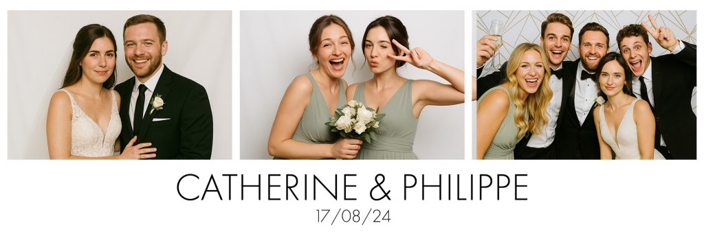 Exemple avec mariés et invités cadre 2x6 à l'horizontal pour Photo Booth